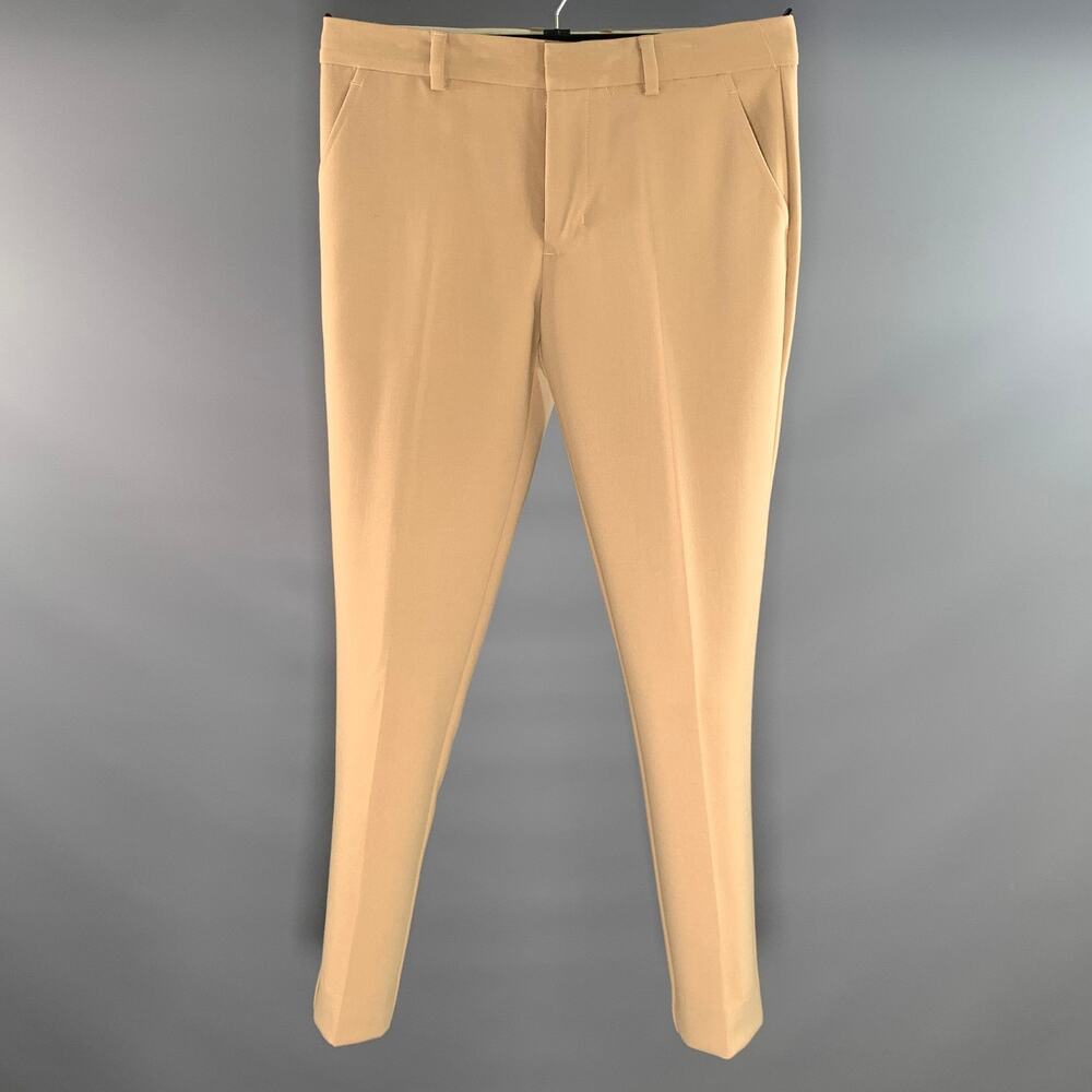 MR TURK Size 32 Tan Solid Polyester Blend Flat Front Dress Pants